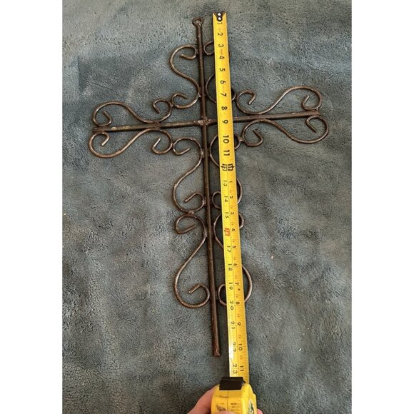 Cross Wrought Iron Hand Forged & Welded Wall Hanging Christian Crucifix 22 x 15 - Picture 10 of 10